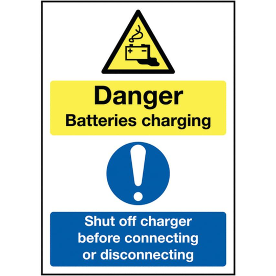 Sitesafe 297 x 210mm Danger Batteries Charging Shut Off Charger Before Connectin