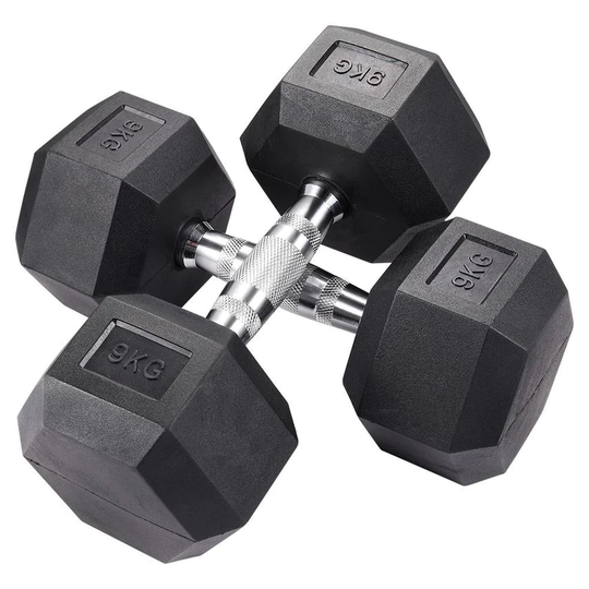 Living and Home Set of 2 Black Fitness Rubber Hex Dumbbell, 9KG