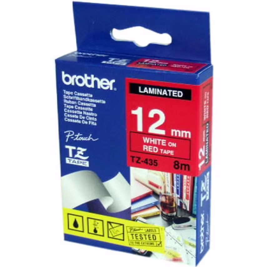 Brother P-touch Paper Bro 12MM Gloss White on Red Tape