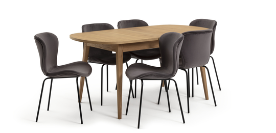 Habitat Etta Wood Veneer Extending Table & 6 Grey Chairs