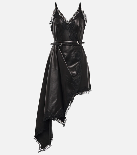 Lace-trimmed leather dress