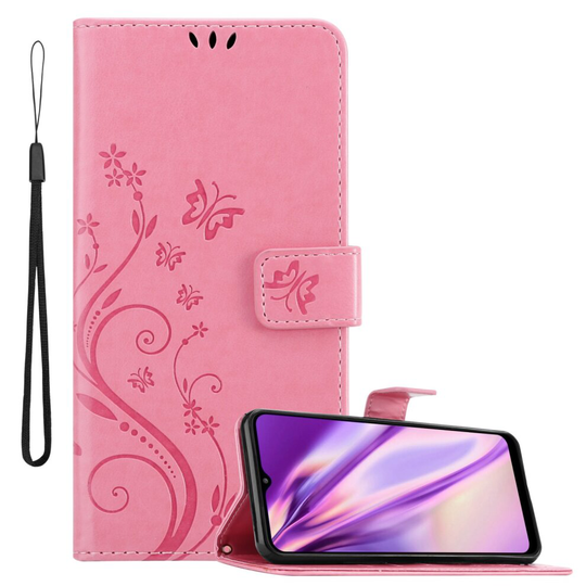 (Pink) Cadorabo Flower Case for Samsung Galaxy A22 5G Cover Book Wallet Protection PU Leather Flip Etui magnetic closure standing function card slots