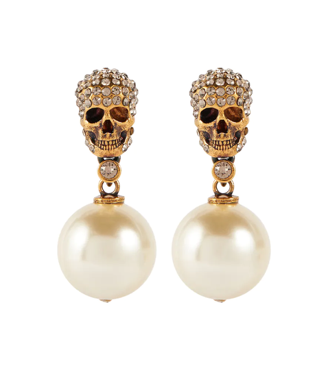 Skull pearl drop earrings