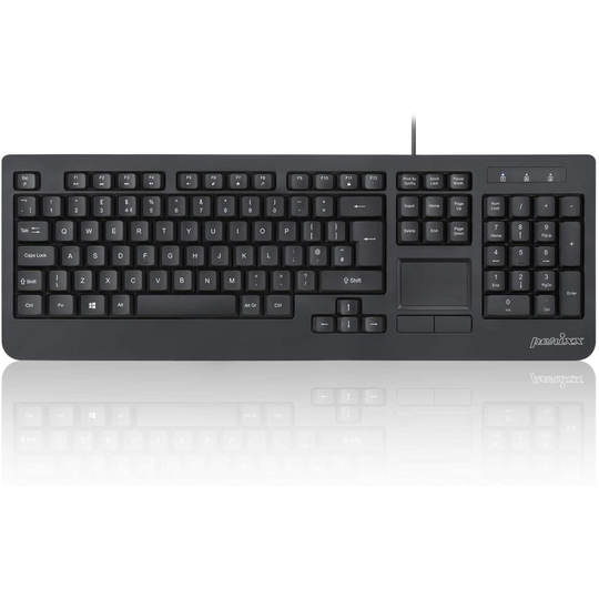 Perixx PERIBOARD-513 Wired USB Keyboard with Touchpad and with 10 Hot Keys, Black, UK Layout