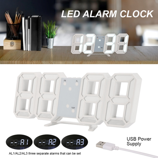3D LED Digital Wall Clock Alarm Date Temperature Table Desktop USB