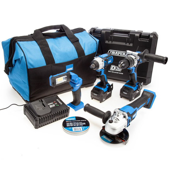 Draper 90470 D20 20V 4 Piece Kit (1 x 3.0AH & 1 x 4.0AH Battery)