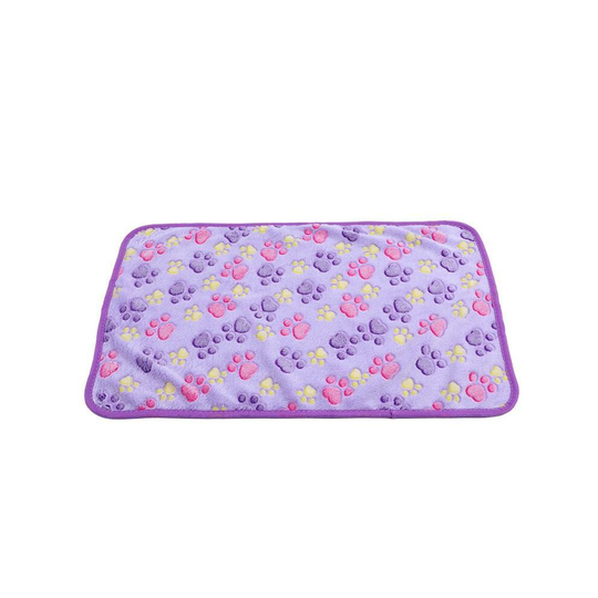 Pet Fleece Blanket for Puppy Dog & Cats Paw Printed Washable Soft Warm S/M/L - (L) 104 x 76cm (Purple)