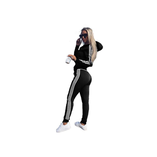 (Black, M / UK 8-10) Womens 2 Pcs Athleisure Sports Wear Tracksuit Hoodie & Pants Set