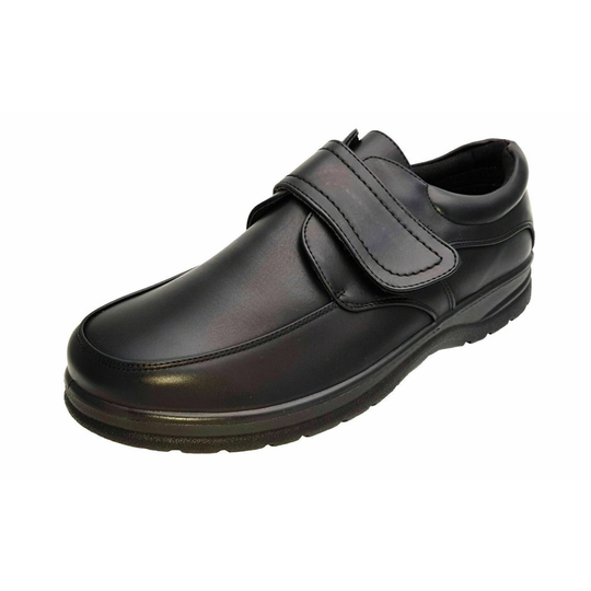 (9 UK) Mens Black Comfort Fit Shoes - Easy Wear Touch Fastening - Dr Lightfoot
