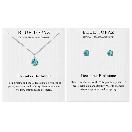 December (Blue Topaz) Birthstone Necklace & Earrings Set Created with Swarovski Crystals