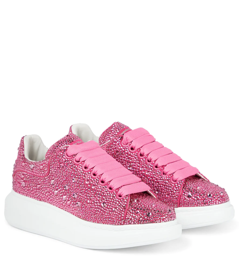Crystal-embellished leather sneakers