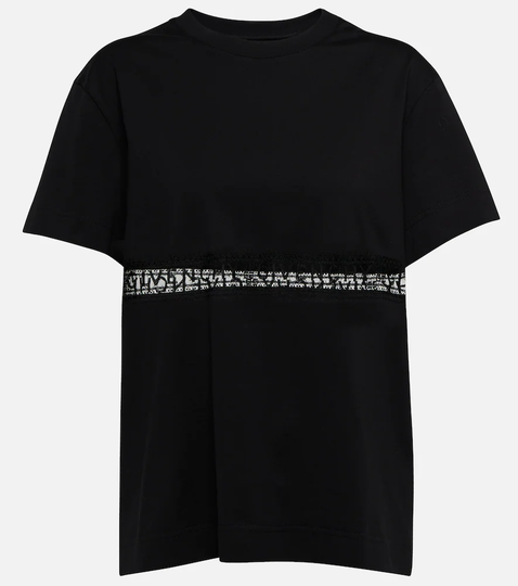 Lace-trimmed cotton jersey T-shirt