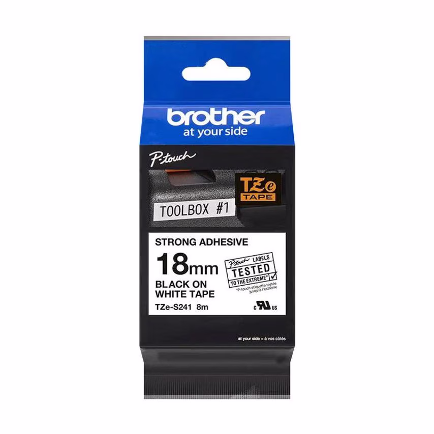 Brother Brother Black On White Strong Label Tape 18mm x 8m - TZES241