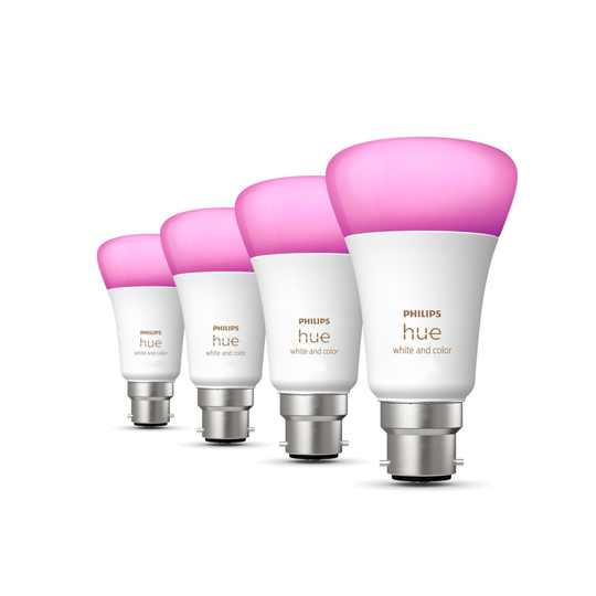 Philips Hue B22 Colour Smart Bulb - 4 Pack