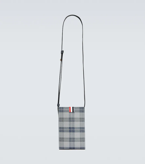 Checked leather phone pouch