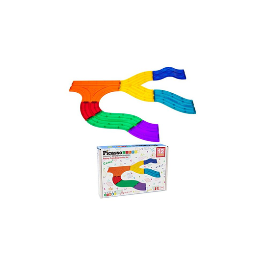 PicassoTiles 12 Piece Race Track Add-On Magnetic Building Block Set Magnet Tiles construction Toy STEM Learning Kit Early Education Kids Toys Playset