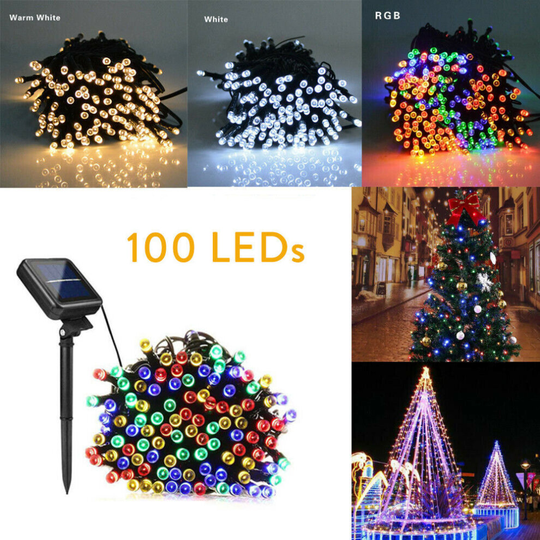 (Green) 12M 100LEDs LED Solar Power Fairy String Light Outdoor Garden Party Wedding Xmas Decor Lamp