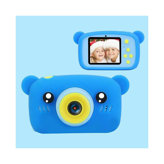 (Bear Blue) HD 1080P Kids Digital Camera Cartoon Screen Xmas Gift