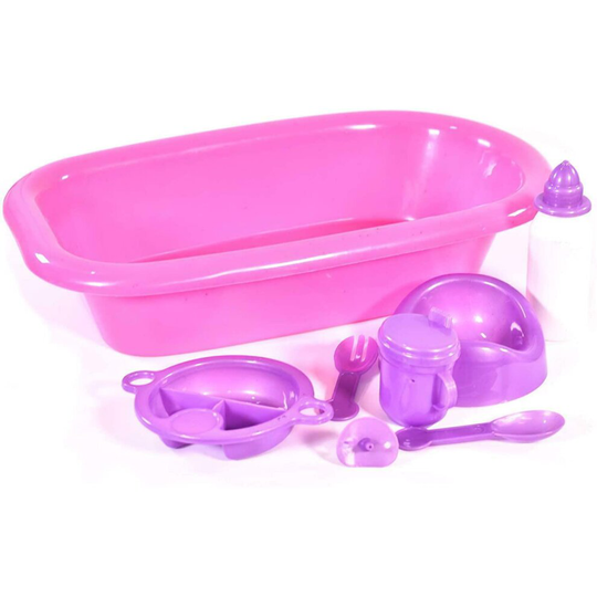 Baby Doll Bath Feeding Set Milk Bottle Potty Dummy Spoon Fork Plate Toy