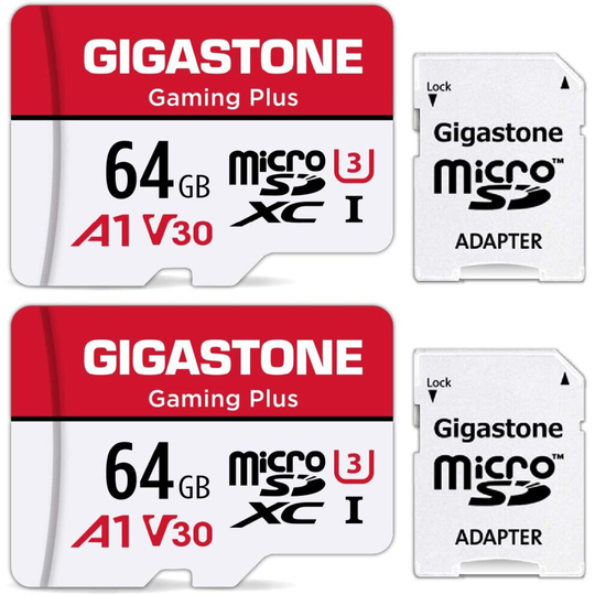 Gigastone 64GB 2-Pack Micro SD Card, Gaming Plus, Nintendo-Switch Compatible, High Speed 90MB/s, Full HD Video Recording, Micro...