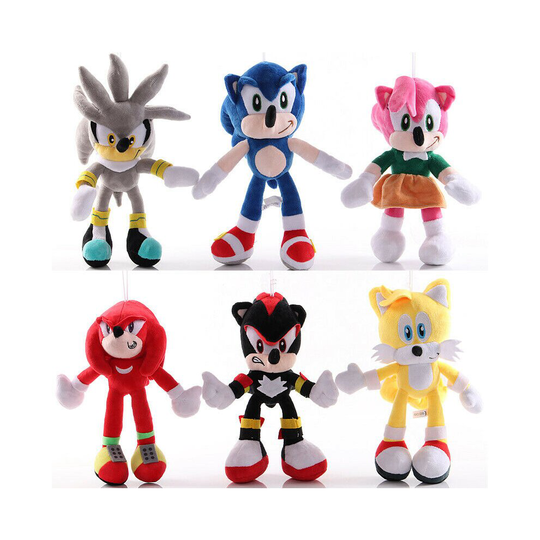 (Red+Yellow+Blue+Gray+Black+Pink) Sonic The Hedgehog Knuckles Silver Tails Stuffed Teddy Bear Toy