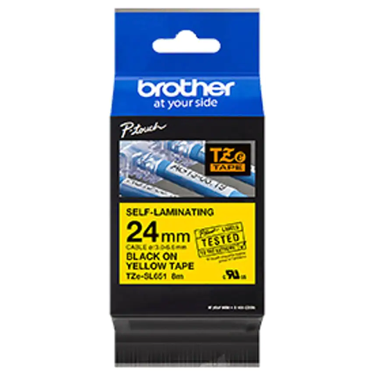 Brother TZESL651 24mm Black on Yellow Self Laminating Tape
