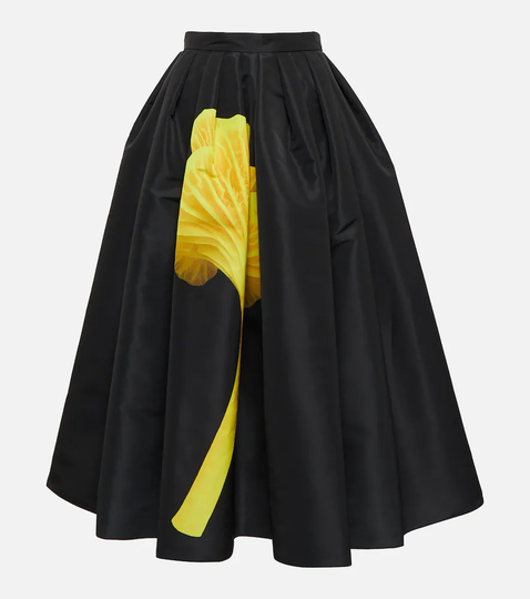 Printed satin midi skirt