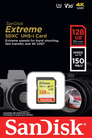 SanDisk Extreme 150MBs SDXC UHS-I Memory Card - 128GB
