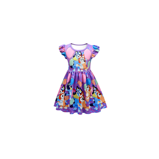 (purple, 9-10 years ) Gentleman-UK Bluey Bandit Bingo Chilli cosplay custome fly sleeve dress