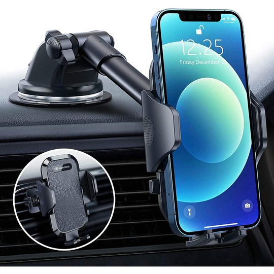 DesertWest [2021 Sturdiest] Car Phone Holder [Military Off-Road Grade] with Latest Steel Air Vent Clip Long Arm Stable No Shaking 0 Mark for Windscree