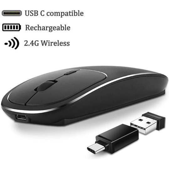 Wireless Mouse Laptop USB Type C Wireless Mouse Rechargeable 2.4GHZ Wireless Mouse Portable Slim Noiseless Click for Computer Windows