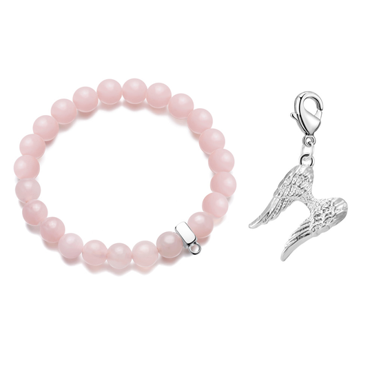 Angel Wings Rose Quartz Gemstone Charm Bracelet