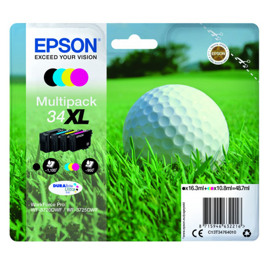 Epson Epson 34XL Golfball Black CMY Colour High Yield Ink Cartridge 16ml 3 x 11m