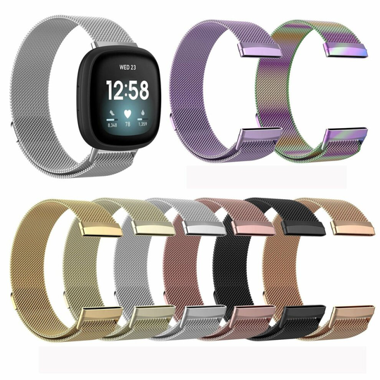(Large (6.7"-9.3"), Gold) For Fitbit Versa 3 / Sense Strap Milanese Wrist Band Stainless Steel Magnetic