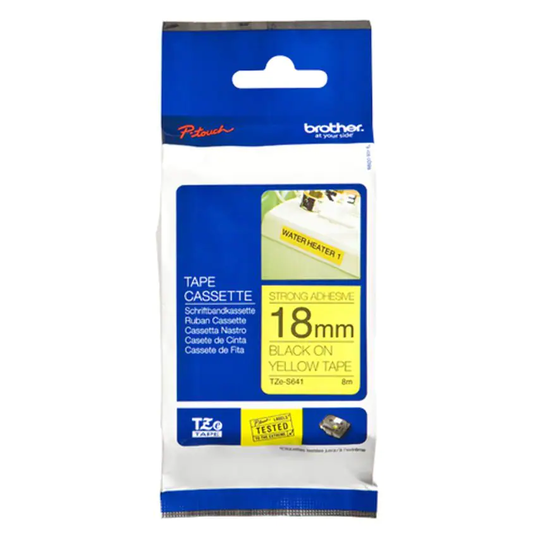 Brother P-touch Paper Bro 18MM Black on Yellow Tape Adhesive