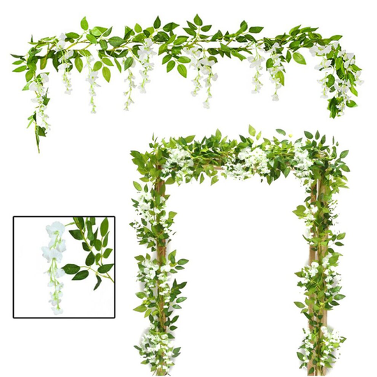 Artificial Wisteria Vine Garland Foliage Flower Outdoor Home Décor 2 Pcs 7FT