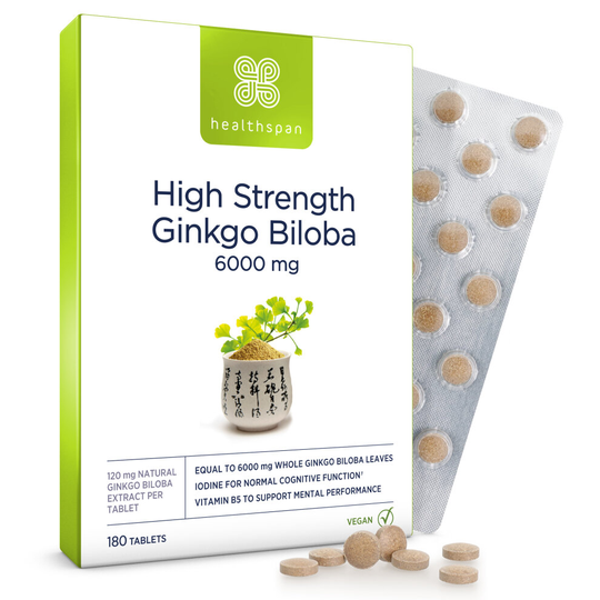 Healthspan High Strength Ginkgo Biloba 6,000mg, 180 Tablets, Vegan