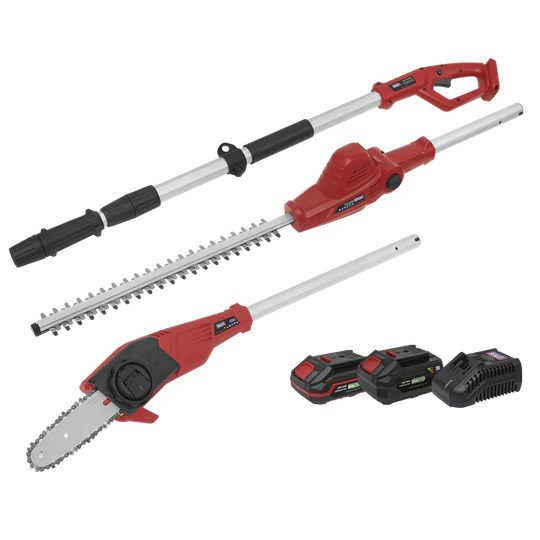 Sealey Telescopic Cordless Hedge Trimmer & Chainsaw Kit 20V SV20 Series - 2 Batt