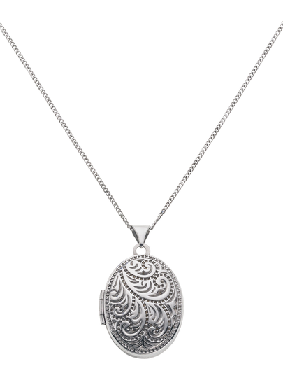Moon & Back Silver Oval 4 Photo Locket Pendant Necklace
