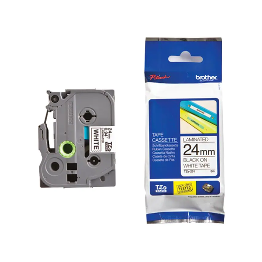 Brother P-Touch Brother Black on White TZe Labelling Tape 24mm x 8m TZe-S251