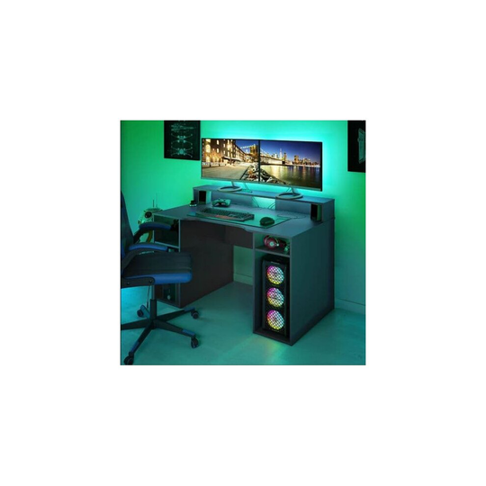 Saber Gaming Desk in Dark Grey with Hutch - By Furniture Factor