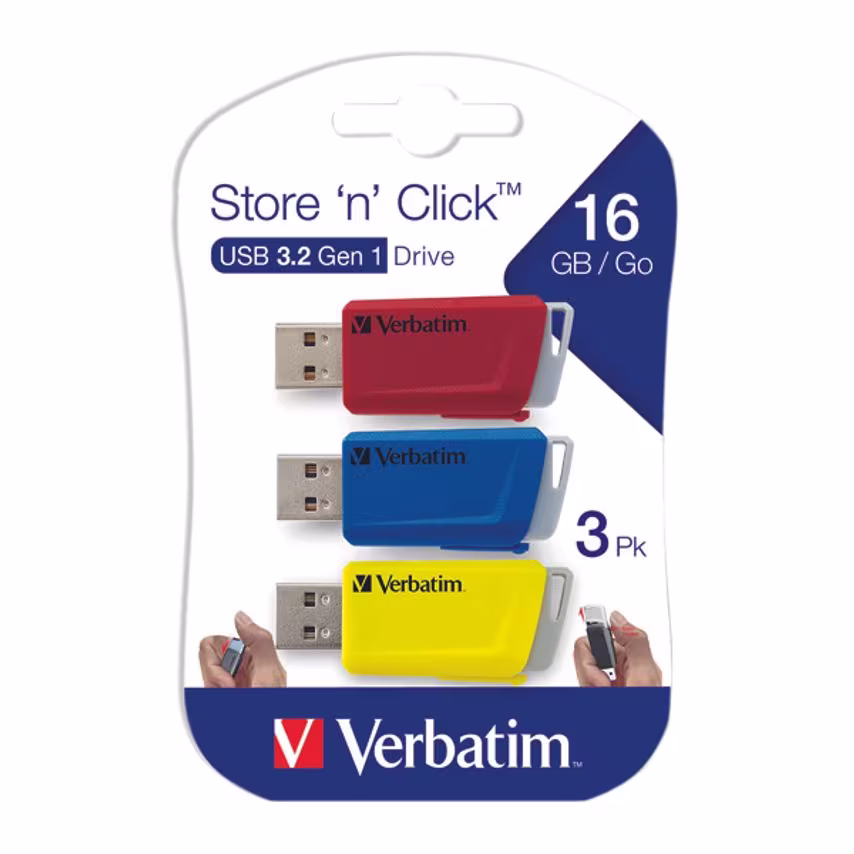 Verbatim Store and Click USB 3.2 16GB (Pack of 3) 49306