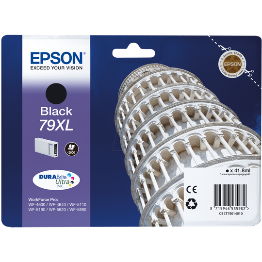 Epson 79XL Tower of Pisa Black High Yield Ink Cartridge 42ml - C13T79014010
