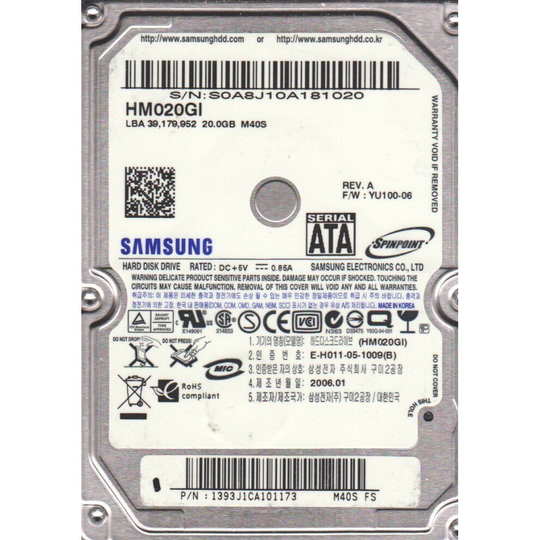 Samsung HM020GI 20 GB - 2.5" SATA HDD Hard Disk Drive