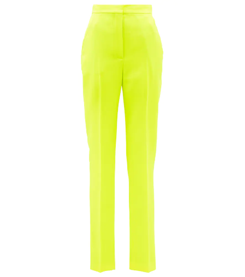 High-waisted straight wool-blend pants