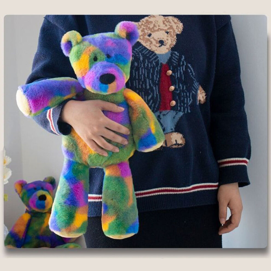 RAINBOW BEAR HEARTS TEDDY 35cm COLORFUL PLUSH STUFFED ANIMAL DOLL TOY