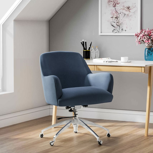 Living and Home Velvet Adjustable Swivel Office Chair, Navy Blue