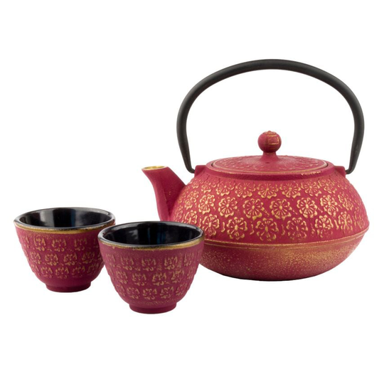 Bredemeijer Gift Set with Shanghai Design Teapot 0.6L in Cast Iron Pink and Gold