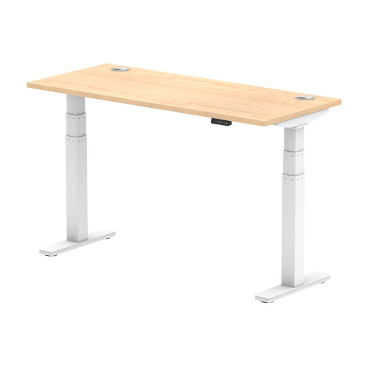 Dynamic Air 1400/600 Maple Height Adjustable Desk with Cable Ports with White Le