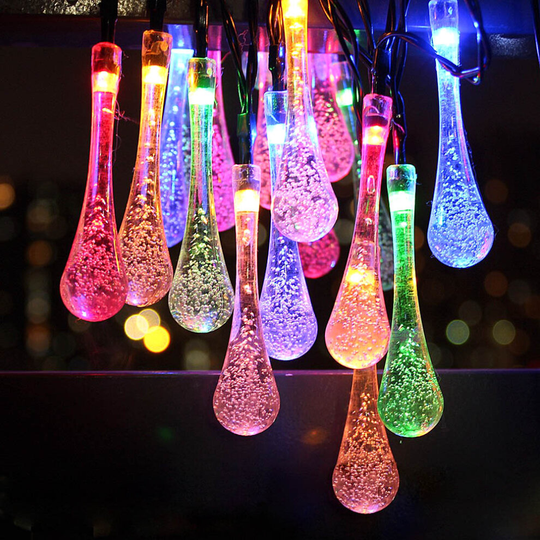 (Multicolour) 8 Modes Solar Power Raindrop String Fairy Lights